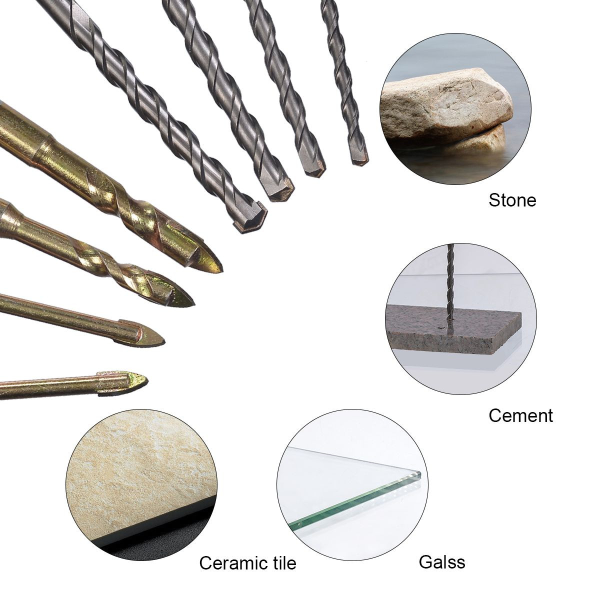 8PCS Electric Hammer Drill  Masonry Drill Set